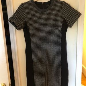 J Crew Checkered Work Dress with Leather Trim